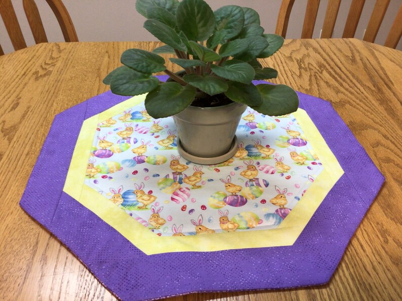 Easter Bunnies Quilted Table Topper: Purple, Yellow, and Blue Decor - Etsy
