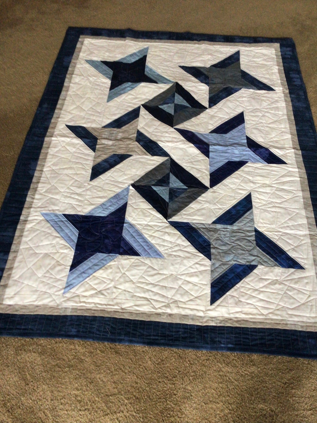 Blue & Grey Star Quilt Quilts for Sale Handmade Quilt Wall Etsy
