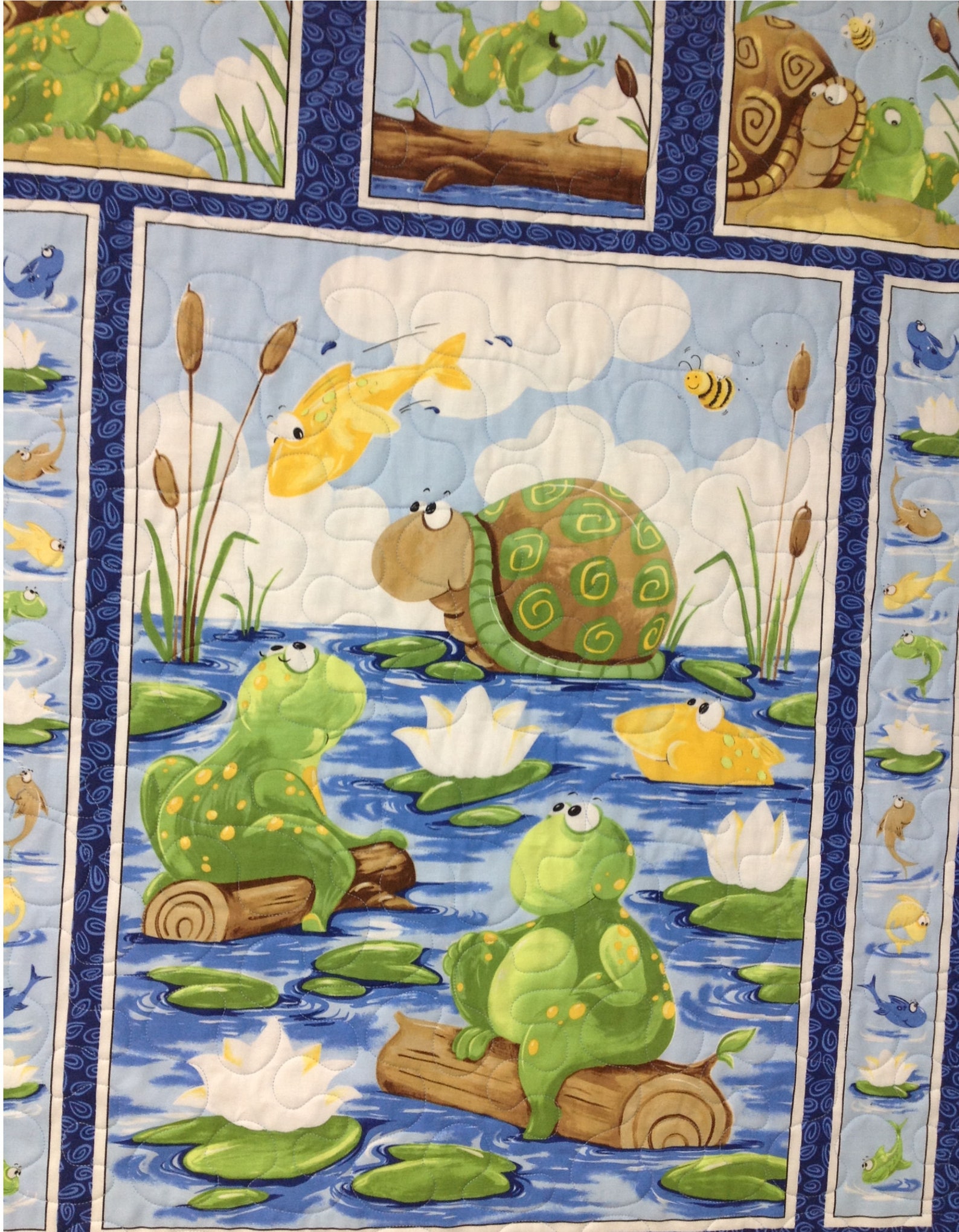 Frog Panel Baby Quilt Turtle Baby Quilt Quilted Wall Etsy