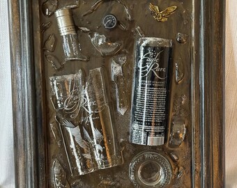 Hand Crafted Eagle Rare Bourbon Broken Bottle Art in Wood Frame