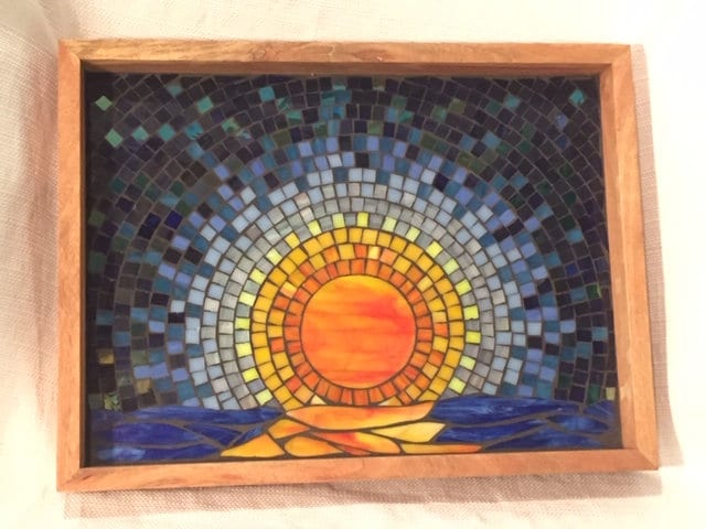 Shimmering Sunset on the Lake Mosaic Wood Tray
