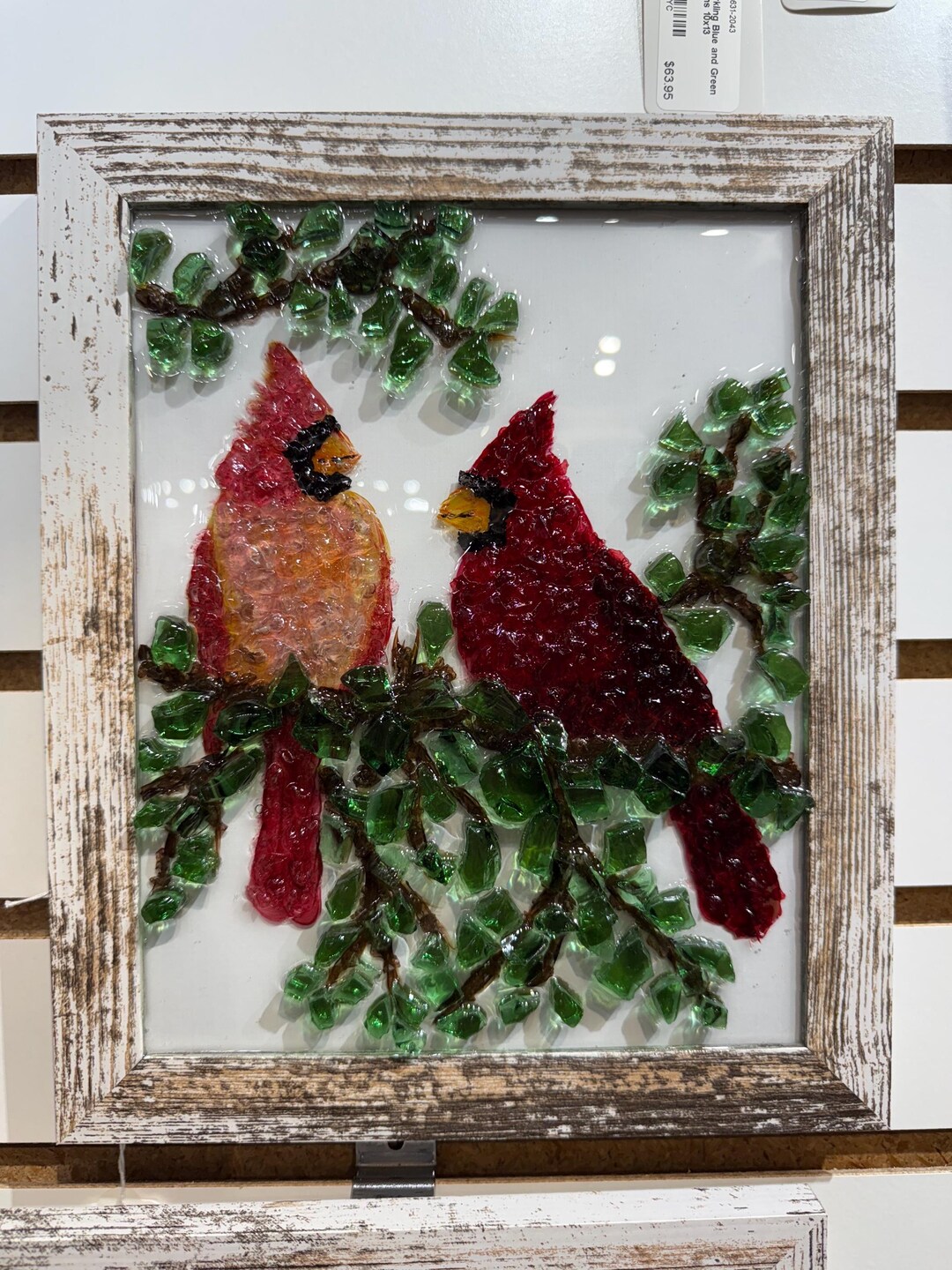 Handcrafted Glass Art Pair of Red Cardinals on Rustic Weathered Wood ...