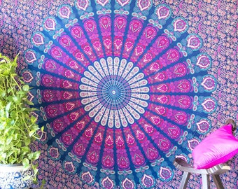 Folkulture Mandala Wall Hanging Wall Tapestry, Boho Wall Décor Indian Tapestry, Queen Size -Peacock Parade