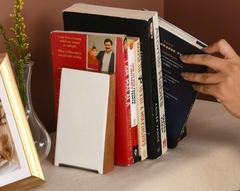Folkulture Wood Book ends - Set of 2, Decorative Bookends to Hold Books Book Organizer, Book Holders for Shelve, Book Stoppers - White