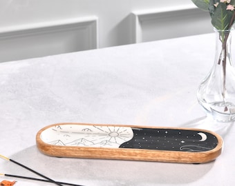 Folkulture Incense Holder or Unique Incense Holder, Incense Holder Ashtray for Home, Wooden Incense Tray for Sticks, Wood Trough, Yin Yang