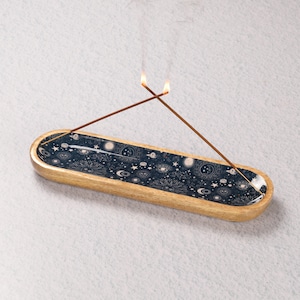 Folkulture Incense Holder or Incense Burner, Ash Catcher or Incense Stick Holder for Home Décor, Mango Wood, 12 inches, Cosmic- Dark Blue