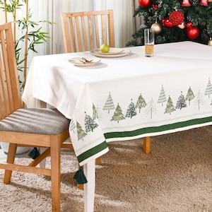 Folkulture Christmas Tablecloth, Cotton Rectangle Tablecloth or Green Table Cloth for Christmas Decorations, Christmas Story