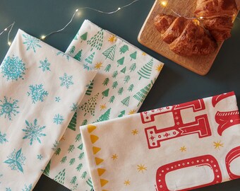 Folkulture Christmas Kitchen Towels, Tea Towels Set of 3, Kitchen Dish Cloths, 100% Cotton, 20x26 Inches, Ho Ho Ho