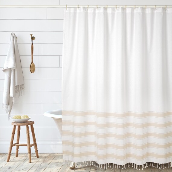Folkulture Beige Shower Curtain for Bathroom Etsy