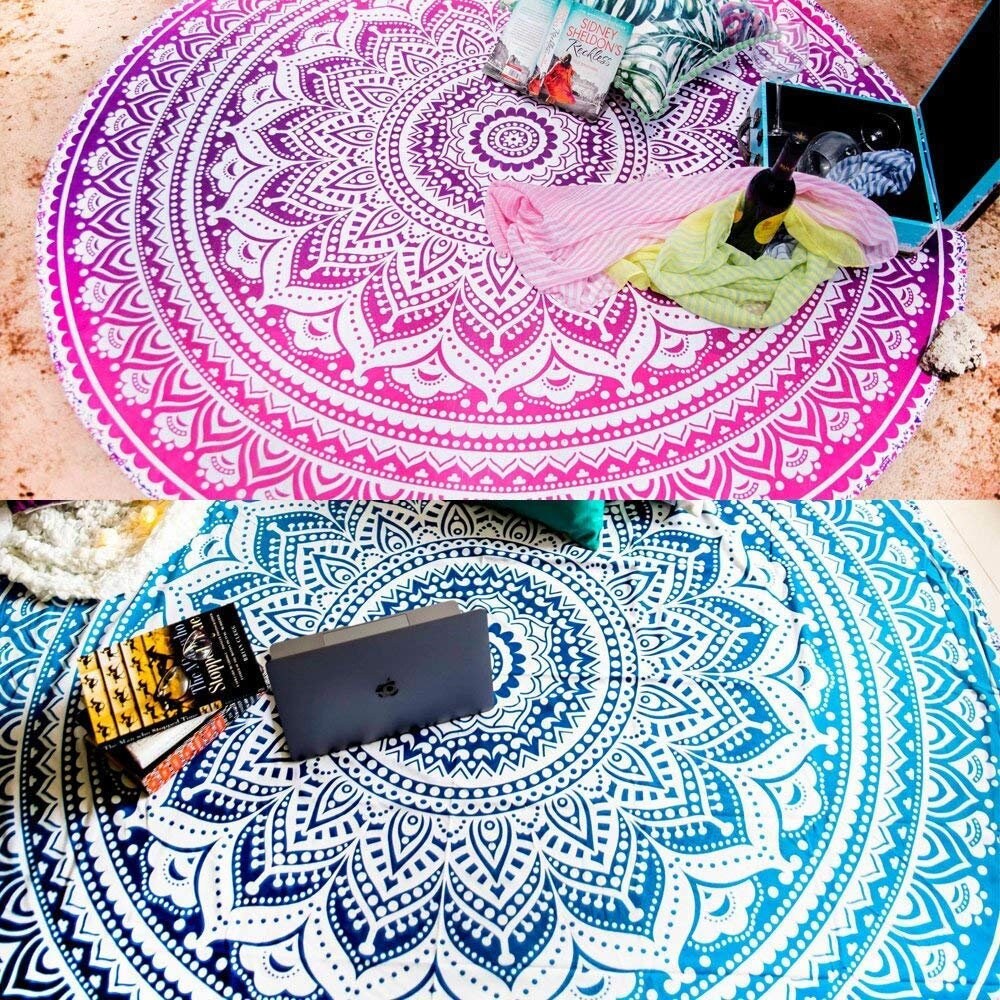 Set of 2 Round Mandala Tapestry Yoga Mat Beach Towel and Etsy