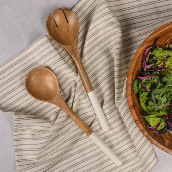  Set Wooden Salad Spoons, Salad Tongs for Serving