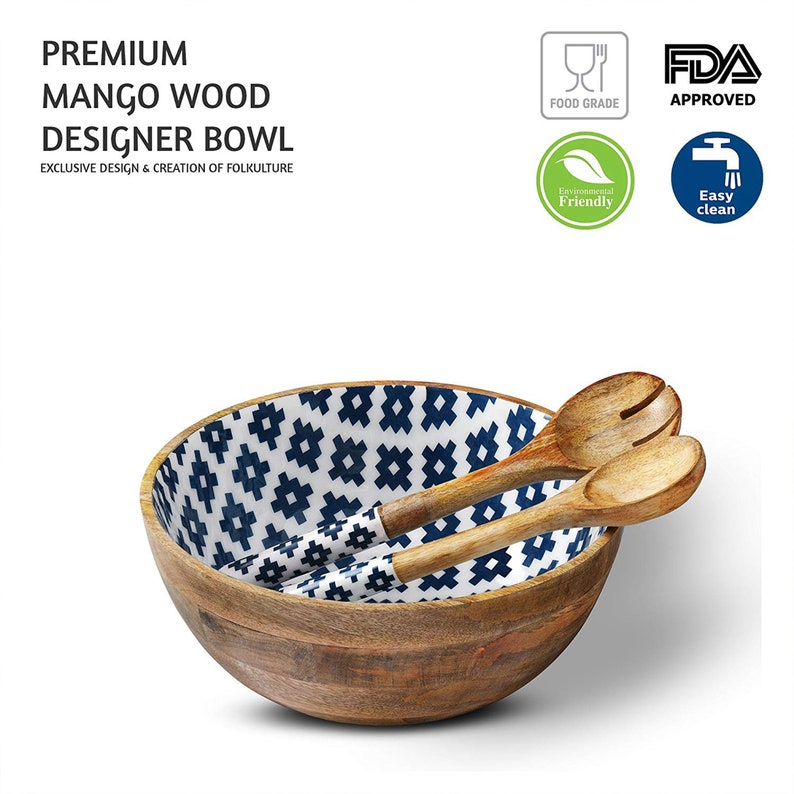 Folkulture Salad Bowl or Wooden Salad Bowl with Tongs  For image 4