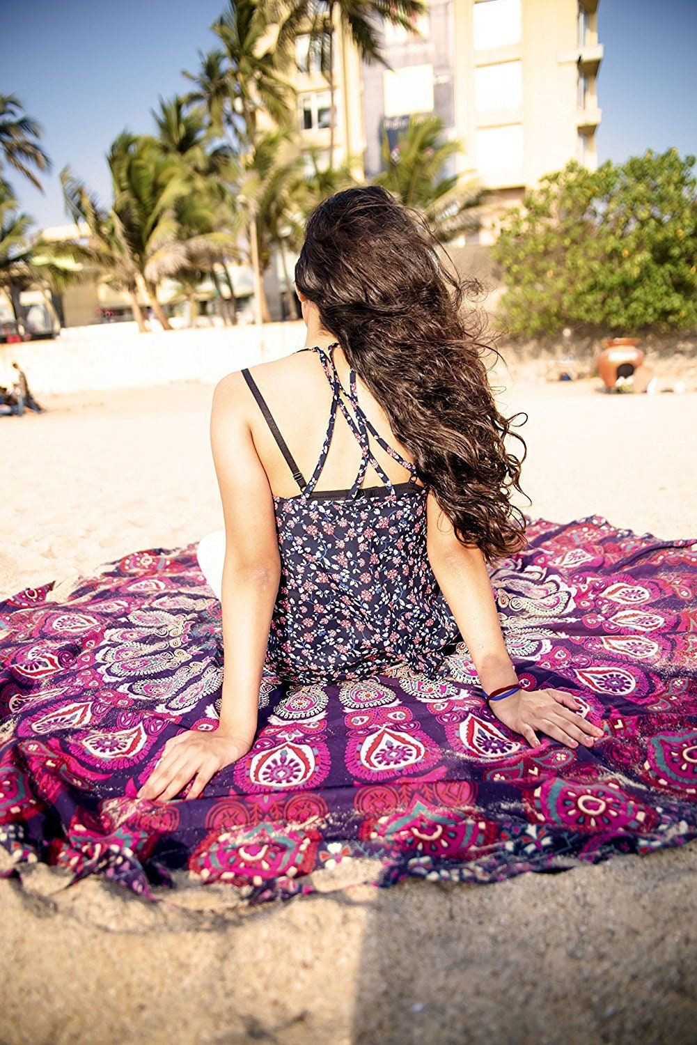Indian Hippie Decor Mandala 72" Picnic Beach Rug Round Tapestry Roundie Yoga Mat 