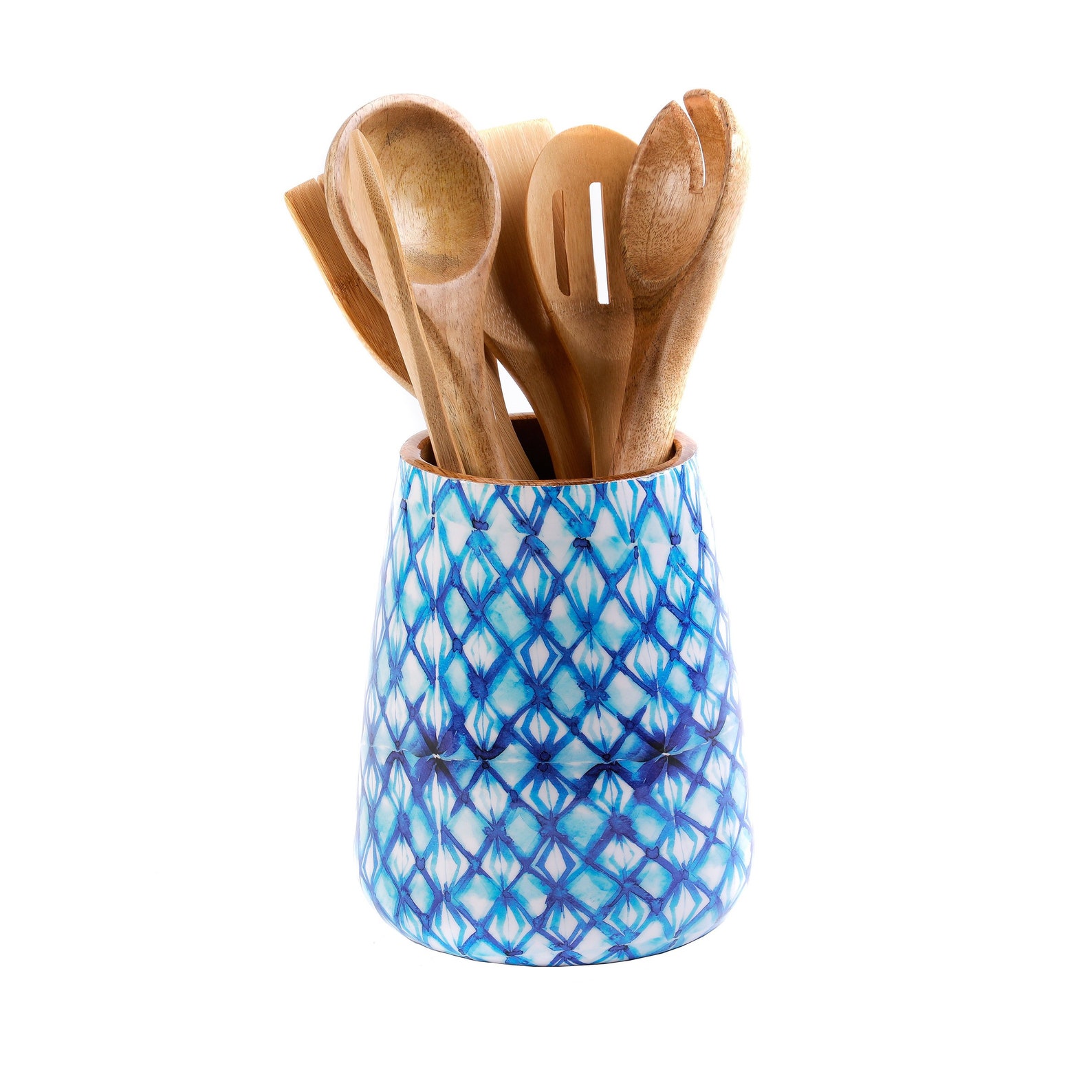 Folkulture Wooden Utensil Holder or Caddy Kitchen Storage Etsy