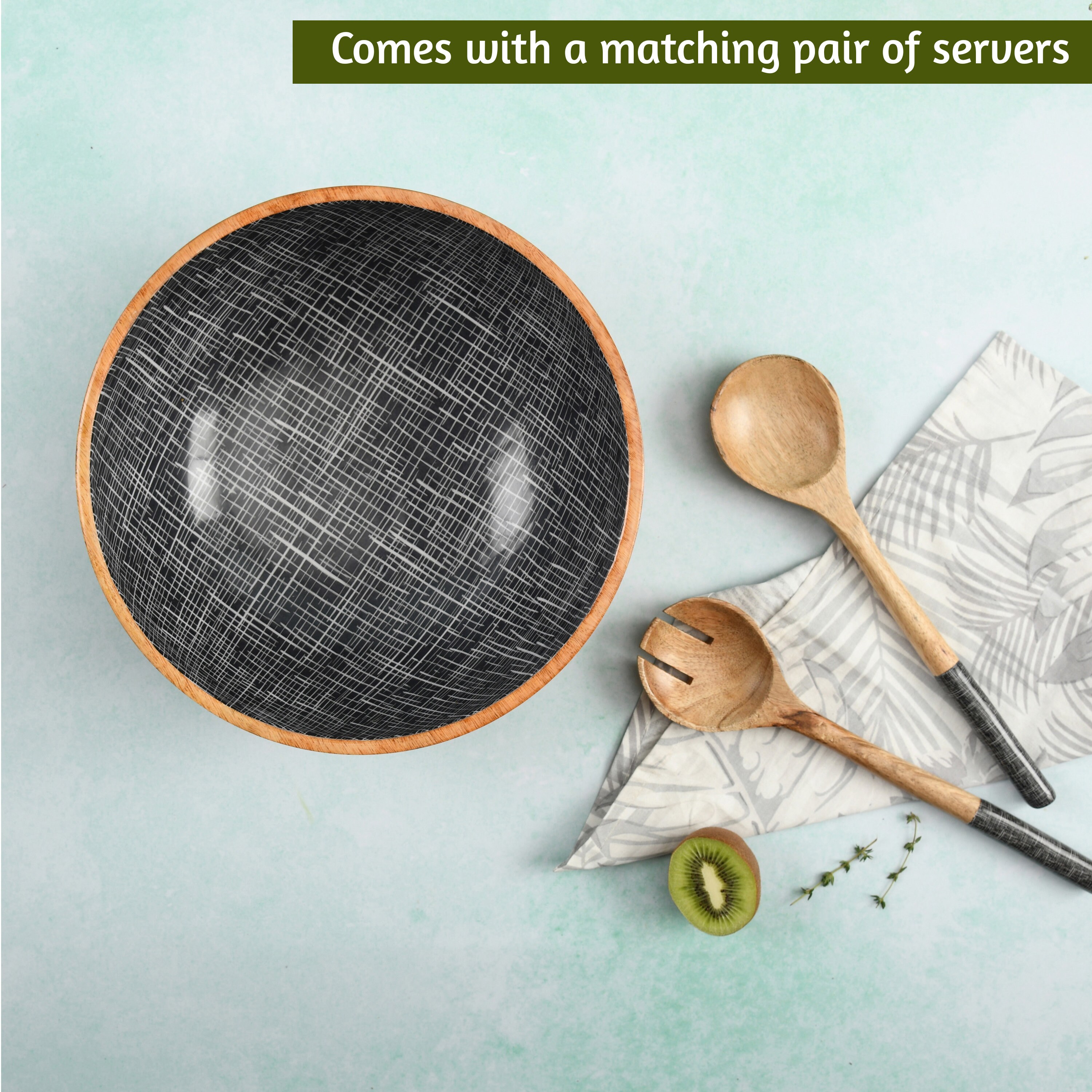 12 Inch Large Wooden Salad Bowl With Tongs for Food Pasta Etsy