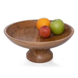 Folkulture Fruit Bowl or Rustic Fruit Bowls for Farmhouse Decorative Pedestal Bowl, Large Fruit Bowl Wood for Serving, Acacia Wood, Natural