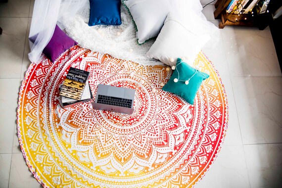 Colorful Yoga Mats Round Blankets Beach Towel Mandala Tapestry Home Decor RUD-38