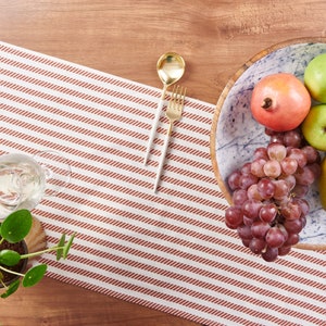 Folkulture Table Runner or Cloth, With Striped Patterns, Farmhouse and Wedding Kitchen Decor, With Tassles, 3 Sizes Available-  Rust Red