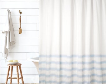 Folkulture Boho Shower Curtain Blue, 72 inch Shower Curtains for Bathroom with Tassels for Bathroom Décor, Water Repellent, Cotton, Blue