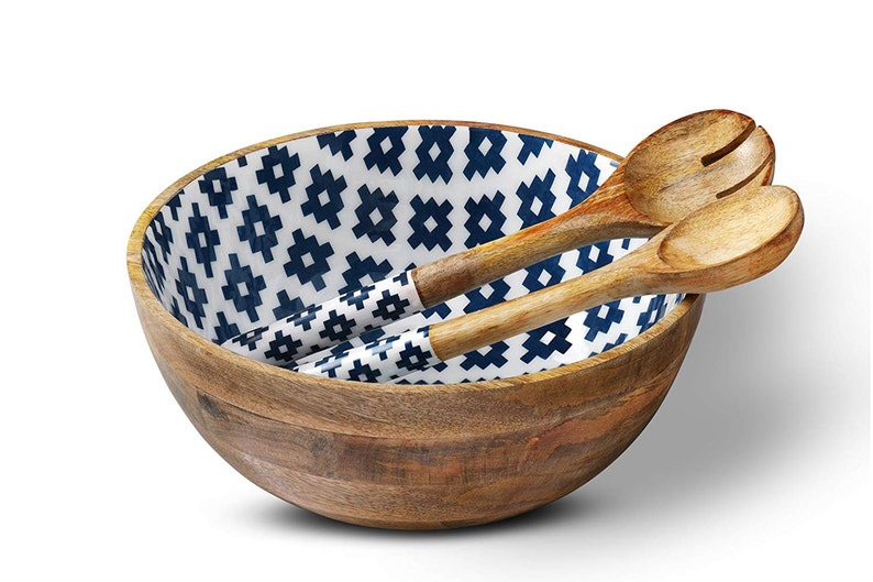 Folkulture Salad Bowl or Wooden Salad Bowl with Tongs  For image 2