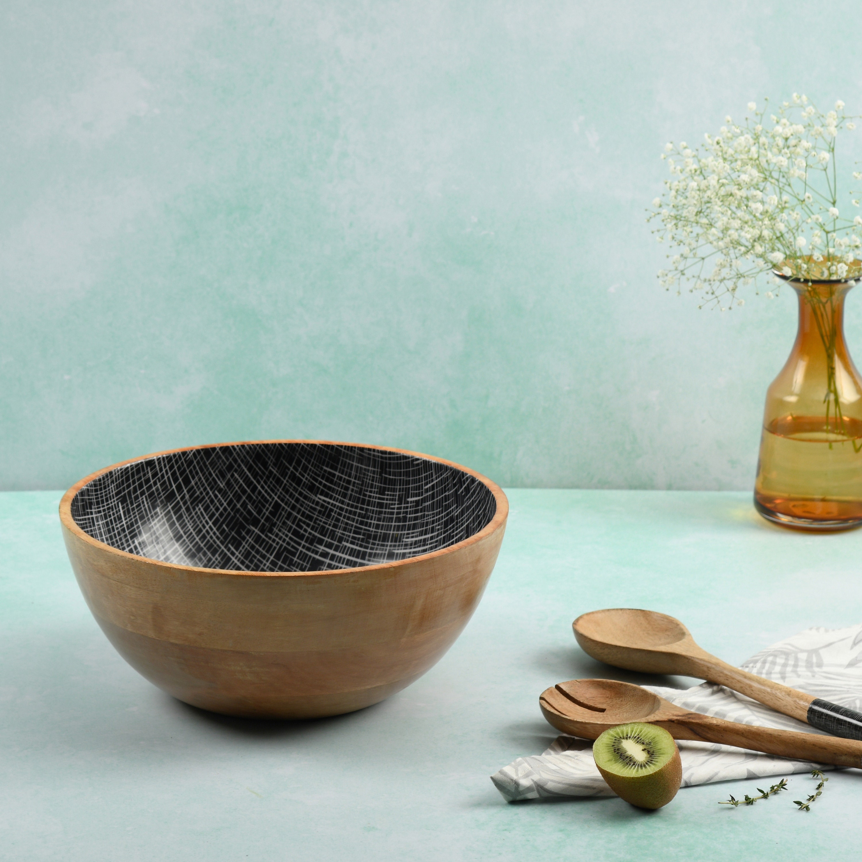 12 Inch Large Wooden Salad Bowl With Tongs for Food Pasta Etsy