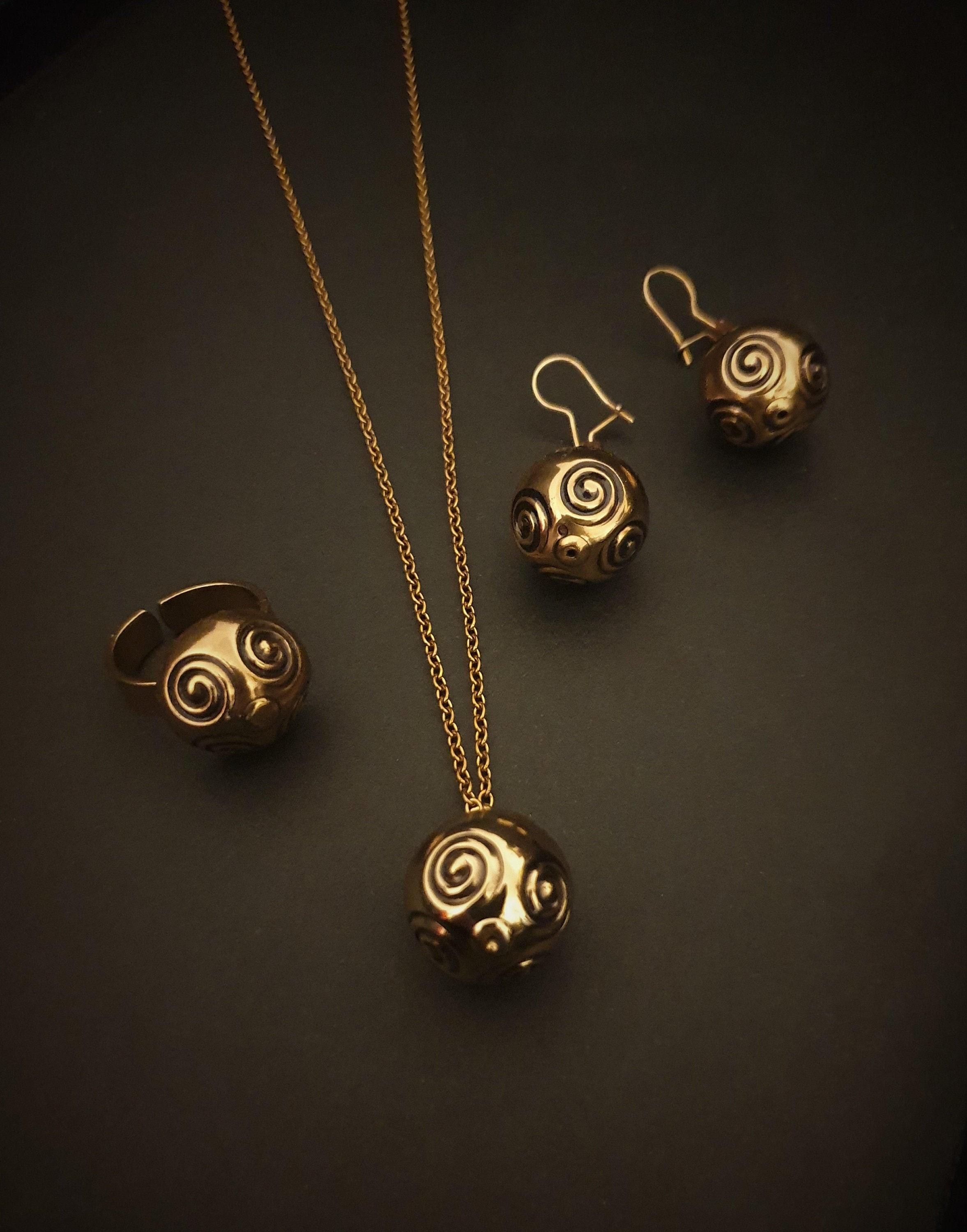 Kalevala Koru Spiral Bronze Woman's Jewelry Set pendant - Etsy
