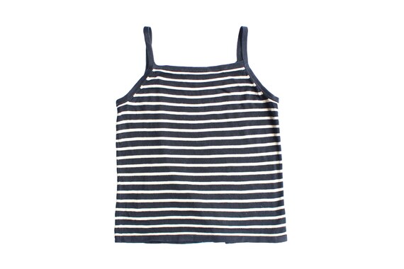 Vintage Navy and Beige Straight Neck Knit Striped
