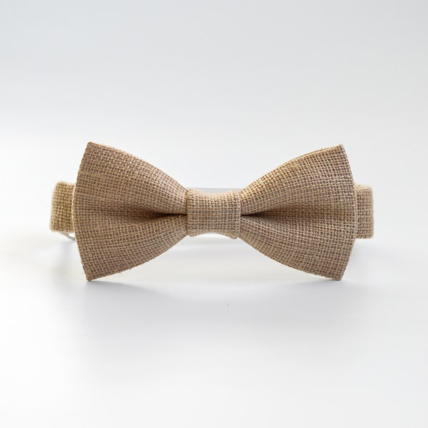 Raw natural linen bow tie, light brown bow tie, raw linen bow tie, milk coffee bow tie, sand color bow tie, adjustable pre tied bow tie