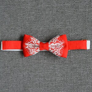 Red Bow Tie With White Lace, White Lace Apple Red Bow Tie, Pre Tied Bow ...
