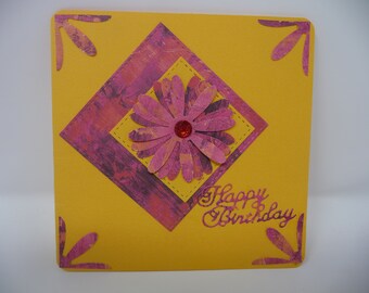 Birthday card yellow flower theme daisy pattern message Happy Birthday with envelope