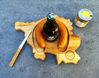 Planche de la Sarre en bois, planche de petit-déjeuner de style Lyoner et Stubbi, idée cadeau de la Sarre, cadeau d'anniversaire