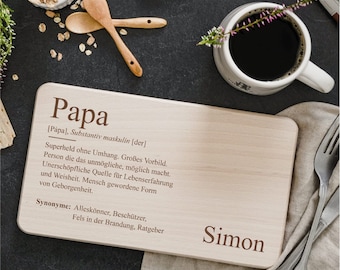 Personalisiertes Frühstücksbrettchen mit Namen für Papa, Vesperbrett Definition Lexikon Papa, Geschenkidee Papa, Vatertag