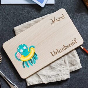 Breakfast board for children made of wood with name | funny octopus motif Tinti on the wooden board