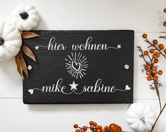 Türschild Familie 30 x 20 cm aus Schiefer, Hausschild graviert mit Namen, verschiedene Größen