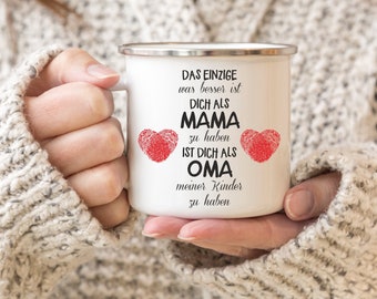 Enaille mug with saying as a gift for grandma