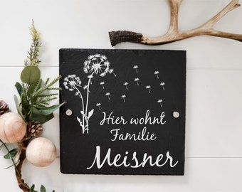 Türschilder personalisiert mit Familien-Namen im Pusteblumen-Design