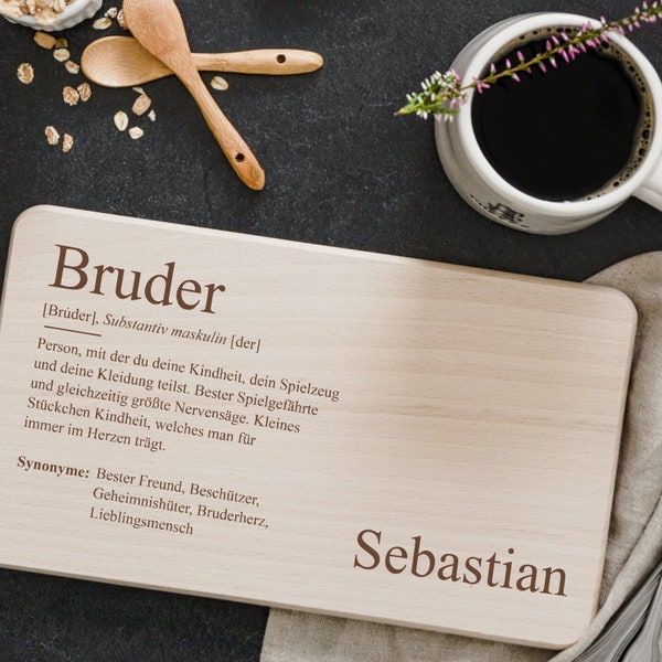 Personalisiertes Frühstücksbrettchen für den Bruder, Vesperbrett Definition Lexikon Bruder, Geschenkideen Holz, Geschenk Bruder