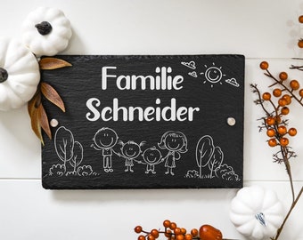 Personalized Slate House Signs with Family Names | Door sign 30 x 20 cm with spacer | individual door signs with names