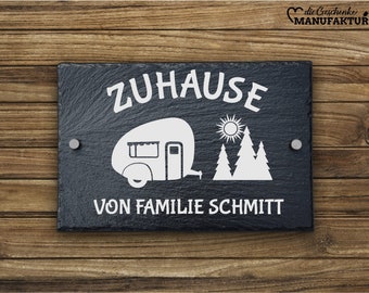 Personalized house sign made of slate camping, door sign including mounting materials, stone front door sign for campers