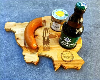 Saarlandbrett aus Holz, Frühstücksbrettchen im Bergmann Style, Geschenkidee aus dem Saarland, Geschenk zum Geburtstag, Ideen aus Holz