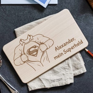 Breakfast board with name Superhero Dad | Individual board with name for the best dad