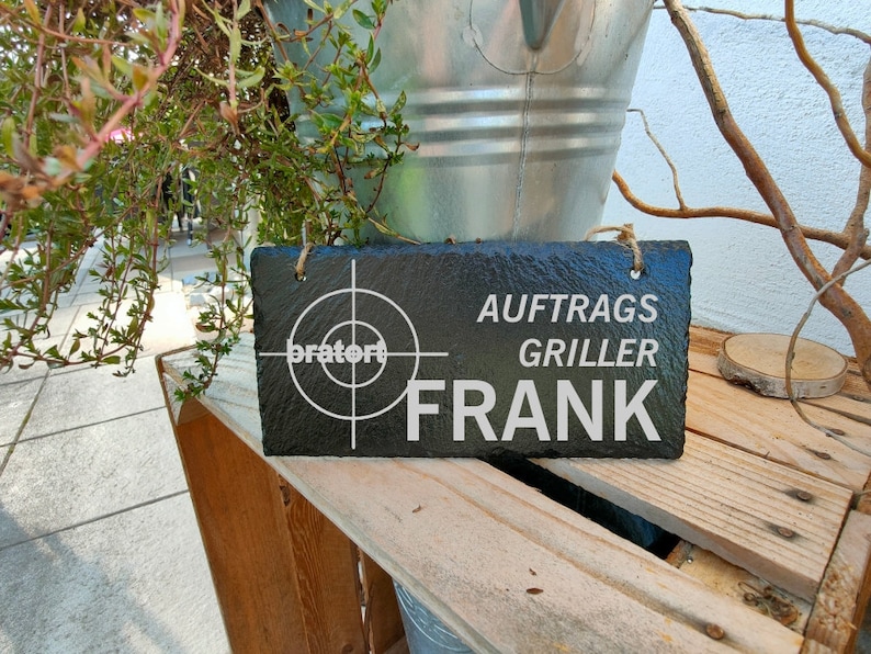 Grill Schild Auftragsgriller personalisiert mit Namen, aus Schiefer, Grillplatz, Grillecke, Dekoschild Outdoor Bild 7