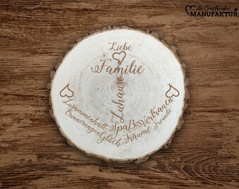 Tree disc with bark and engraving | Wooden board engraved with a saying | Ideal as a door sign or home decoration