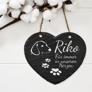 Heart Shaped Slate Dog Memorial Plaque | Memorial stone dogs with motif, memories with saying and name