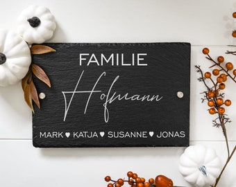 Door sign with name for families, house signs made of slate personalized, name plate front door, home decoration stone, fastening material