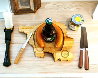 Saarlandbrett aus Holz, Frühstücksbrettchen Lyoner und Stubbi Style, Geschenkidee aus dem Saarland, Geschenk zum Geburtstag