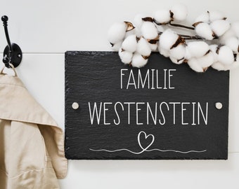 Slate Family Name Door Sign with Engraving, Personalized House Sign with Fixings, Wall Decoration