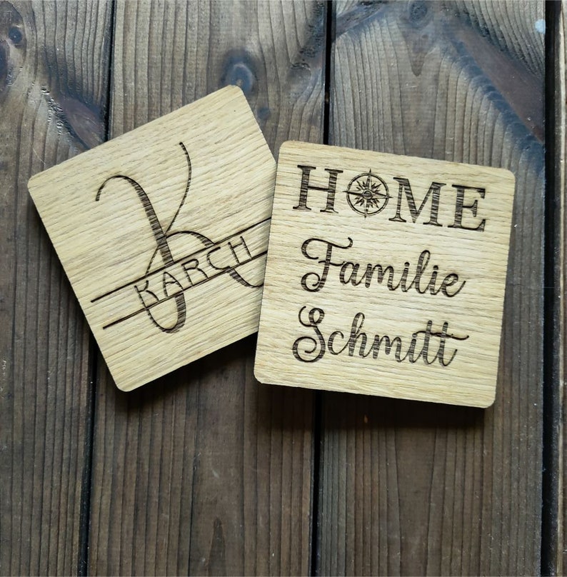 Personalized Wooden Coasters Wooden coaster engraved with family name Custom designs for glass coasters image 1