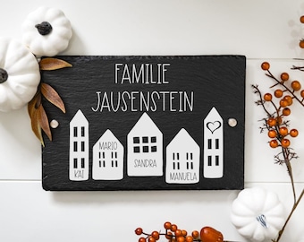 Türschild Schiefer mit Familien- und Personen-Namen, Hausschilder aus Stein, Türschild personalisiert, inklusive Befestigungsmaterial