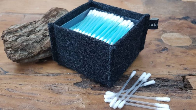 Cotton rod box / Q-Tips-Box made of felt anthracite image 1